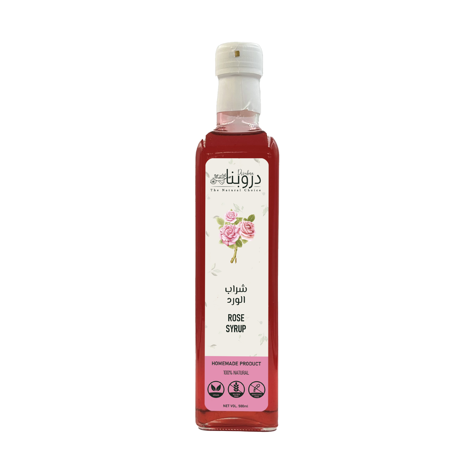 Rose syrup 500ml Front Rose syrup 500ml Front